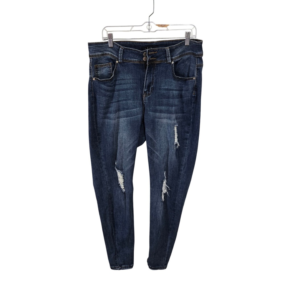 Indigo‎ Rein Curvy Skinny Jeans Dark Wash Distressed Ripped Size 16 Womens